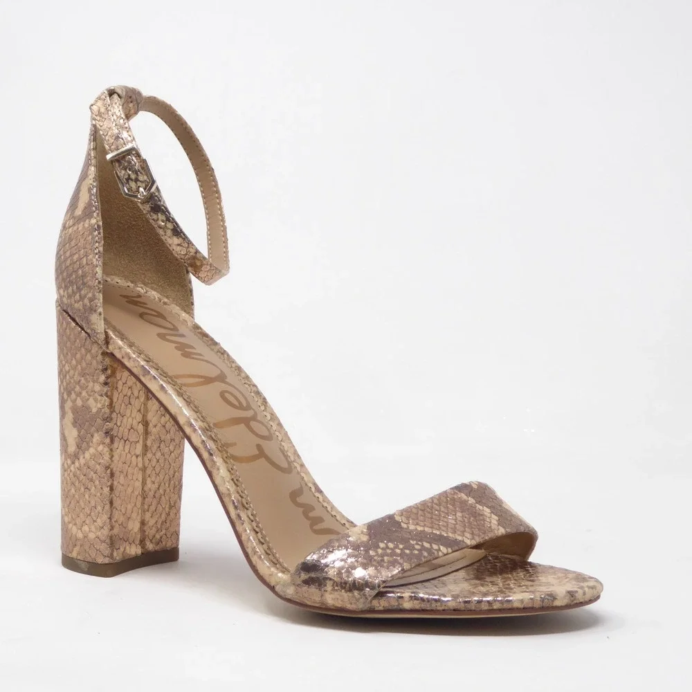 Sam Edelman Womens Yaro Sandals Gold Snakeskin Block Heel Leather Size 10